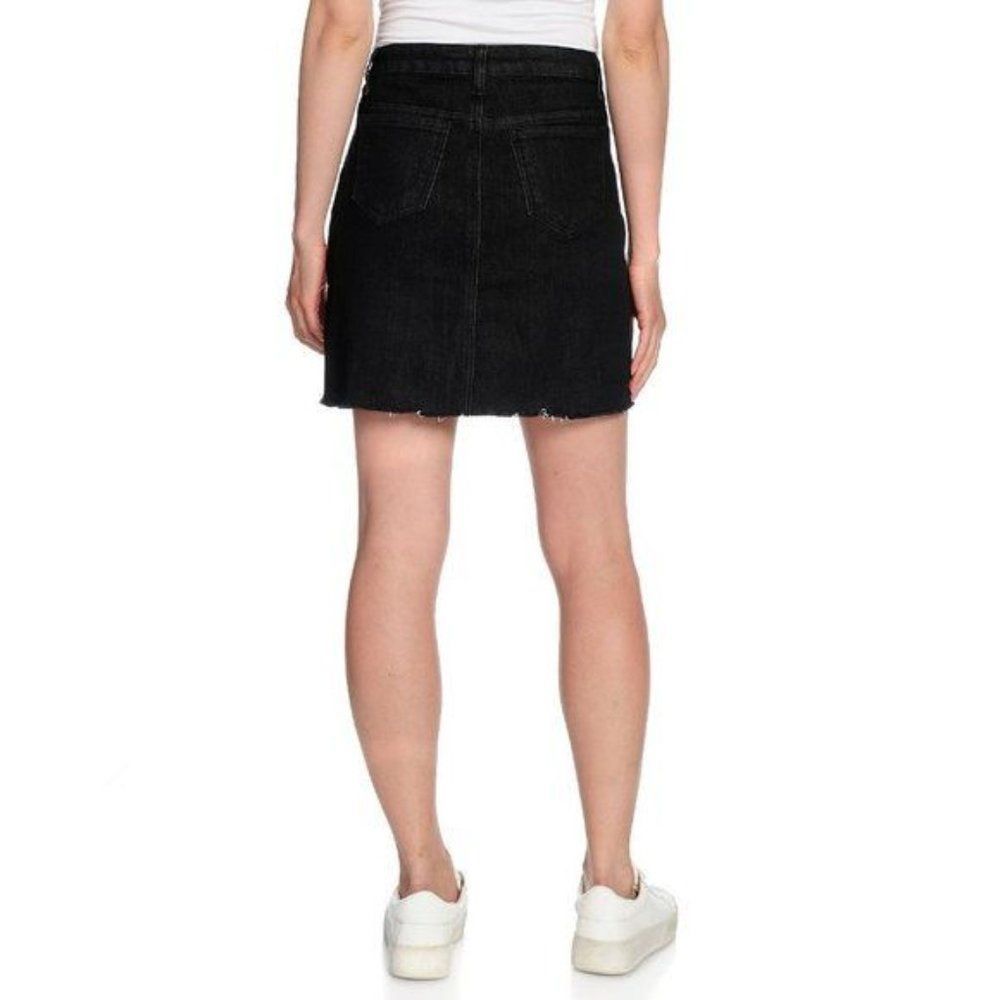 Black 5 Pocket Mini Denim Skirt with Embroidery Detailing - Picture 3 of 5